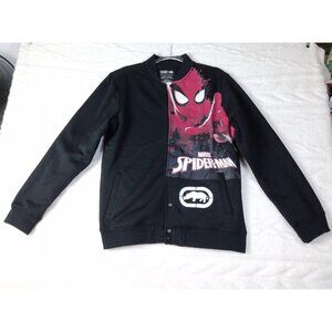 Ecko Marvel Spiderman Fleece Jacket Men's Size M Black Varsity Graphic Snaps